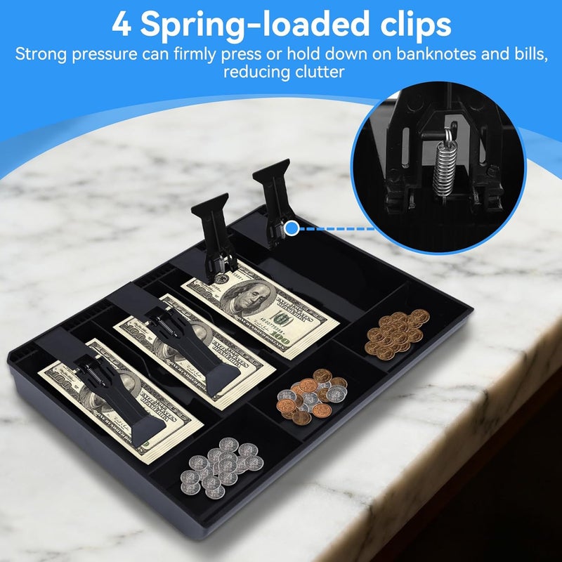 Frdhee Cash Register Drawer Insert Tray 4 Bill 3 Coin, Money Tray Cash Register Drawer Insert Tray Storage Organizer Drawer for Supermarkets Shops Commercial Currency Black (4 Bill 3 Coin) - Image 4